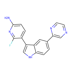 Nc1ccc(-c2c[nH]c3ccc(-c4cnccn4)cc23)c(F)n1 ZINC000073258003