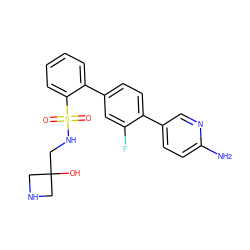 Nc1ccc(-c2ccc(-c3ccccc3S(=O)(=O)NCC3(O)CNC3)cc2F)cn1 ZINC000224759152