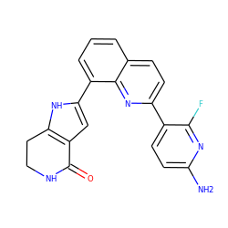 Nc1ccc(-c2ccc3cccc(-c4cc5c([nH]4)CCNC5=O)c3n2)c(F)n1 ZINC000222337264