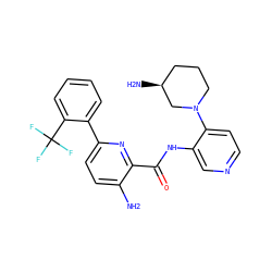 Nc1ccc(-c2ccccc2C(F)(F)F)nc1C(=O)Nc1cnccc1N1CCC[C@H](N)C1 ZINC000103236849