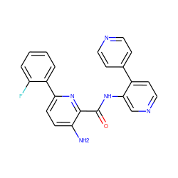 Nc1ccc(-c2ccccc2F)nc1C(=O)Nc1cnccc1-c1ccncc1 ZINC000147120182