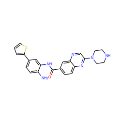 Nc1ccc(-c2cccs2)cc1NC(=O)c1ccc2nc(N3CCNCC3)cnc2c1 ZINC000144583605