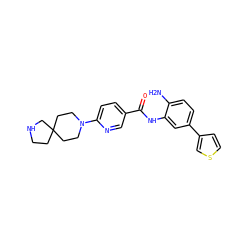 Nc1ccc(-c2ccsc2)cc1NC(=O)c1ccc(N2CCC3(CCNC3)CC2)nc1 ZINC000040395040