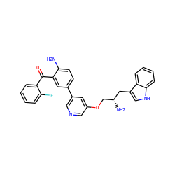 Nc1ccc(-c2cncc(OC[C@@H](N)Cc3c[nH]c4ccccc34)c2)cc1C(=O)c1ccccc1F ZINC000063298272