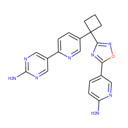 Nc1ccc(-c2nc(C3(c4ccc(-c5cnc(N)nc5)nc4)CCC3)no2)cn1 ZINC000096175516