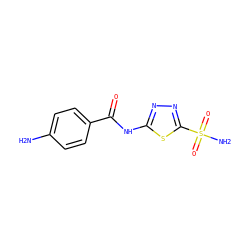 Nc1ccc(C(=O)Nc2nnc(S(N)(=O)=O)s2)cc1 ZINC000653861683
