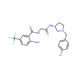 Nc1ccc(C(F)(F)F)cc1C(=O)NCC(=O)N[C@@H]1CCN(Cc2ccc(Br)cc2)C1 ZINC000029125740