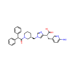 Nc1ccc(C[C@@H](C(=O)O)c2cn(C[C@@H]3CCCN(C(=O)C(c4ccccc4)c4ccccc4)C3)cn2)cn1 ZINC000013985384