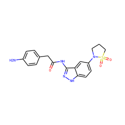 Nc1ccc(CC(=O)Nc2n[nH]c3ccc(N4CCCS4(=O)=O)cc23)cc1 ZINC000029041441