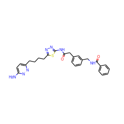 Nc1ccc(CCCCc2nnc(NC(=O)Cc3cccc(CNC(=O)c4ccccc4)c3)s2)nn1 ZINC000169698373