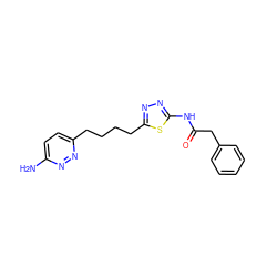 Nc1ccc(CCCCc2nnc(NC(=O)Cc3ccccc3)s2)nn1 ZINC000149528363