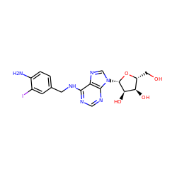 Nc1ccc(CNc2ncnc3c2ncn3[C@@H]2O[C@H](CO)[C@@H](O)[C@H]2O)cc1I ZINC000031413785