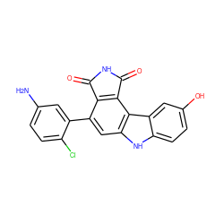 Nc1ccc(Cl)c(-c2cc3[nH]c4ccc(O)cc4c3c3c2C(=O)NC3=O)c1 ZINC000034804024