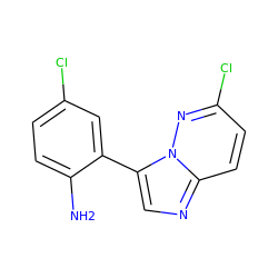 Nc1ccc(Cl)cc1-c1cnc2ccc(Cl)nn12 ZINC001772572406