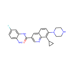 Nc1ccc(F)cc1NC(=O)c1cnc2c(C3CC3)c(N3CCNCC3)ccc2c1 ZINC000219019514