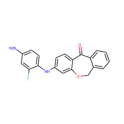 Nc1ccc(Nc2ccc3c(c2)OCc2ccccc2C3=O)c(F)c1 ZINC000040576676