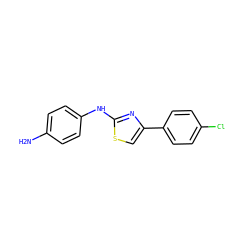 Nc1ccc(Nc2nc(-c3ccc(Cl)cc3)cs2)cc1 ZINC000000034746