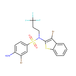 Nc1ccc(S(=O)(=O)N(CCC(F)(F)F)c2sc3ccccc3c2Br)cc1Br ZINC000115231341