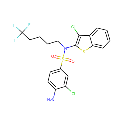 Nc1ccc(S(=O)(=O)N(CCCCC(F)(F)F)c2sc3ccccc3c2Cl)cc1Cl ZINC000115231834