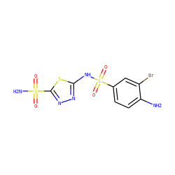 Nc1ccc(S(=O)(=O)Nc2nnc(S(N)(=O)=O)s2)cc1Br ZINC000013520189