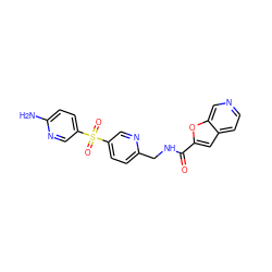 Nc1ccc(S(=O)(=O)c2ccc(CNC(=O)c3cc4ccncc4o3)nc2)cn1 ZINC000223400082