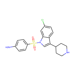 Nc1ccc(S(=O)(=O)n2cc(C3CCNCC3)c3ccc(Cl)cc32)cc1 ZINC000028123899