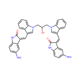 Nc1ccc2c(c1)/C(=C/c1cn(CC(O)Cn3cc(/C=C4\C(=O)Nc5ccc(N)cc54)c4ccccc43)c3ccccc13)C(=O)N2 ZINC000653737722