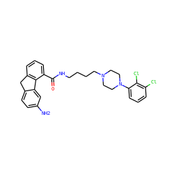 Nc1ccc2c(c1)-c1c(cccc1C(=O)NCCCCN1CCN(c3cccc(Cl)c3Cl)CC1)C2 ZINC000013534376