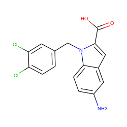 Nc1ccc2c(c1)cc(C(=O)O)n2Cc1ccc(Cl)c(Cl)c1 ZINC000013588895