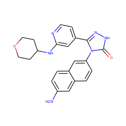 Nc1ccc2cc(-n3c(-c4ccnc(NC5CCOCC5)c4)n[nH]c3=O)ccc2c1 ZINC000066262072