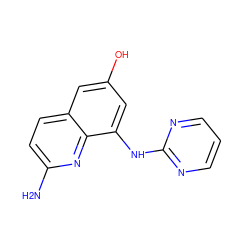 Nc1ccc2cc(O)cc(Nc3ncccn3)c2n1 ZINC000043019962