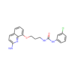Nc1ccc2cccc(OCCCNC(=O)Nc3cccc(Cl)c3)c2n1 ZINC000028383214