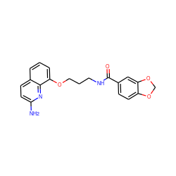 Nc1ccc2cccc(OCCCNC(=O)c3ccc4c(c3)OCO4)c2n1 ZINC000028383064