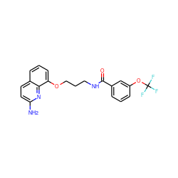 Nc1ccc2cccc(OCCCNC(=O)c3cccc(OC(F)(F)F)c3)c2n1 ZINC000028383602