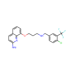 Nc1ccc2cccc(OCCCNCc3ccc(Cl)c(C(F)(F)F)c3)c2n1 ZINC000028390106