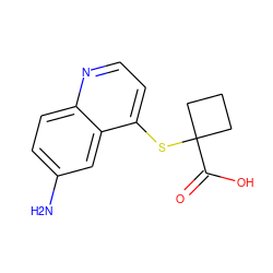 Nc1ccc2nccc(SC3(C(=O)O)CCC3)c2c1 ZINC000220121792