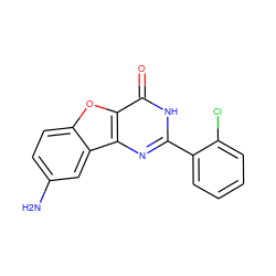 Nc1ccc2oc3c(=O)[nH]c(-c4ccccc4Cl)nc3c2c1 ZINC000084711959