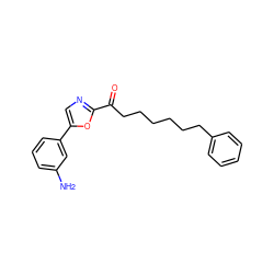 Nc1cccc(-c2cnc(C(=O)CCCCCCc3ccccc3)o2)c1 ZINC000035259921