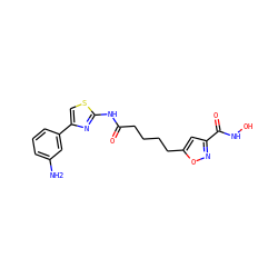 Nc1cccc(-c2csc(NC(=O)CCCCc3cc(C(=O)NO)no3)n2)c1 ZINC000040896978