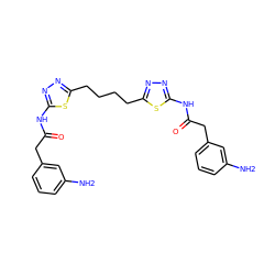 Nc1cccc(CC(=O)Nc2nnc(CCCCc3nnc(NC(=O)Cc4cccc(N)c4)s3)s2)c1 ZINC000169698220