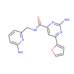 Nc1cccc(CNC(=O)c2cc(-c3ccco3)nc(N)n2)n1 ZINC000042921270