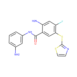 Nc1cccc(NC(=O)c2cc(Sc3nccs3)c(F)cc2N)c1 ZINC000045348078