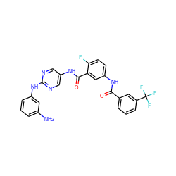 Nc1cccc(Nc2ncc(NC(=O)c3cc(NC(=O)c4cccc(C(F)(F)F)c4)ccc3F)cn2)c1 ZINC000169352895