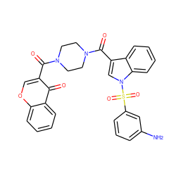 Nc1cccc(S(=O)(=O)n2cc(C(=O)N3CCN(C(=O)c4coc5ccccc5c4=O)CC3)c3ccccc32)c1 ZINC000653784923