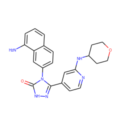 Nc1cccc2ccc(-n3c(-c4ccnc(NC5CCOCC5)c4)n[nH]c3=O)cc12 ZINC000066252780