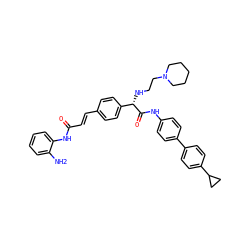 Nc1ccccc1NC(=O)/C=C/c1ccc([C@H](NCCN2CCCCC2)C(=O)Nc2ccc(-c3ccc(C4CC4)cc3)cc2)cc1 ZINC000066101598