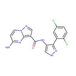 Nc1ccn2ncc(C(=O)Nc3c[nH]nc3-c3cc(Cl)ccc3Cl)c2n1 ZINC000068206360