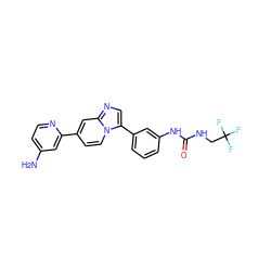 Nc1ccnc(-c2ccn3c(-c4cccc(NC(=O)NCC(F)(F)F)c4)cnc3c2)c1 ZINC000139559328