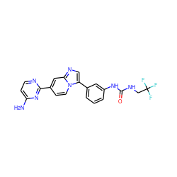 Nc1ccnc(-c2ccn3c(-c4cccc(NC(=O)NCC(F)(F)F)c4)cnc3c2)n1 ZINC000147016973