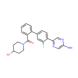 Nc1cnc(-c2ccc(-c3ccccc3C(=O)N3CCC(O)CC3)cc2F)cn1 ZINC000224746477